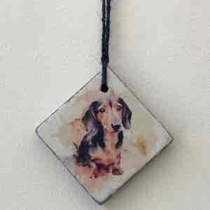 Water Colour Paint Effect Mini Slate Tile - Dog Breeds - Dachshund