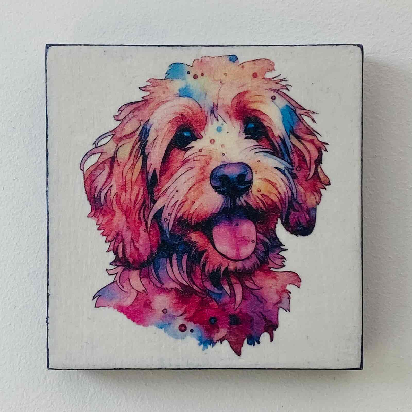 Water Colour Paint Effect Plaque - Dog Breeds - Cockapoo/Cavapoo (2)