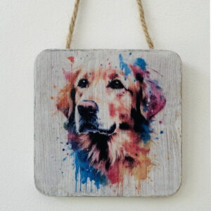 Water Colour Paint Effect Plaque - Dog Breeds - Golden Retriever