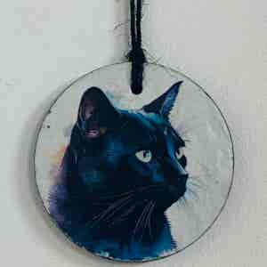 Water Colour Paint Effect Slate Circle - Cats - Black Cat (3 Designs)