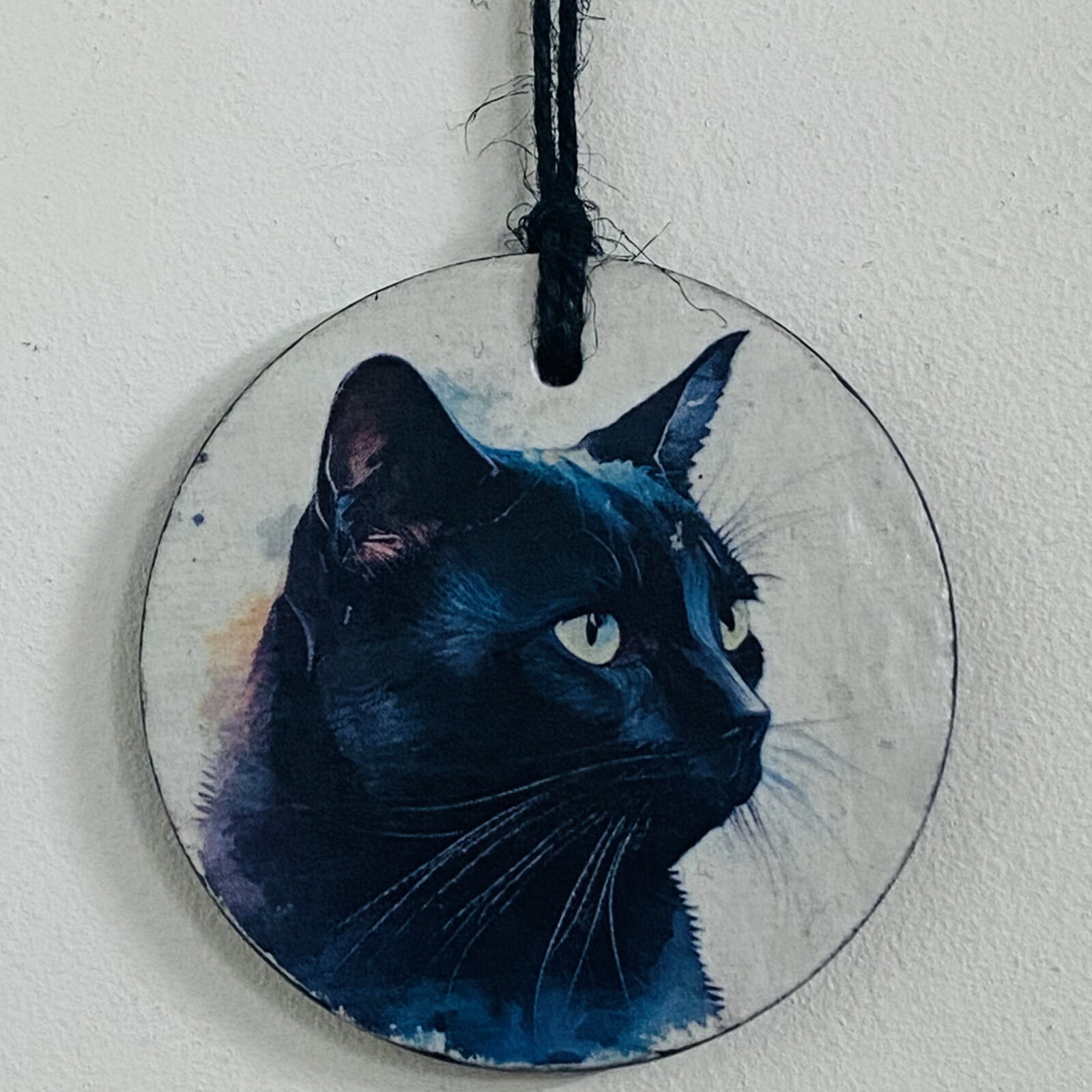 Water Colour Paint Effect Slate Circle - Cats - Black Cat (3 Designs)