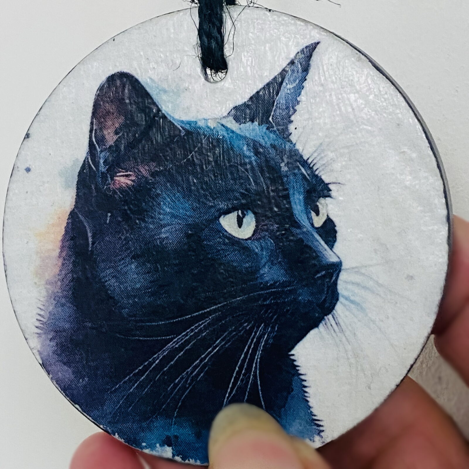 Water Colour Paint Effect Slate Circle - Cats - Black Cat (3 Designs) - Image 2