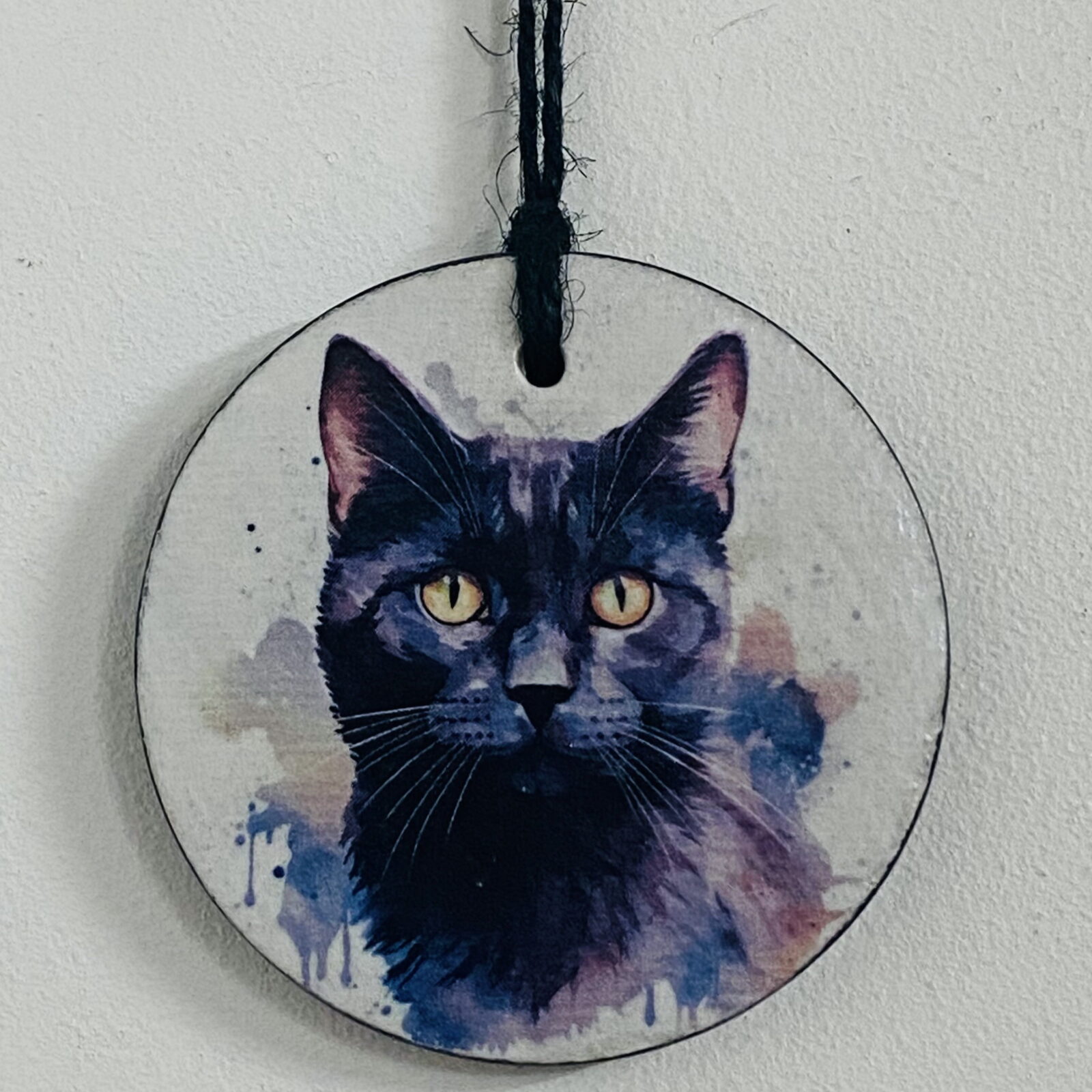 Water Colour Paint Effect Slate Circle - Cats - Black Cat (3 Designs) - Image 4