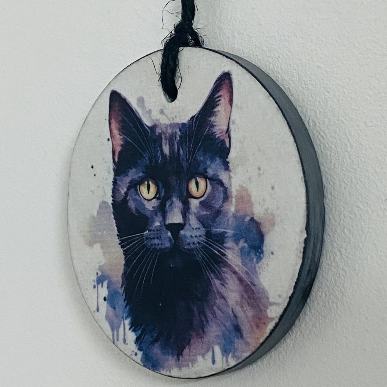 Water Colour Paint Effect Slate Circle - Cats - Black Cat (3 Designs) - Image 5