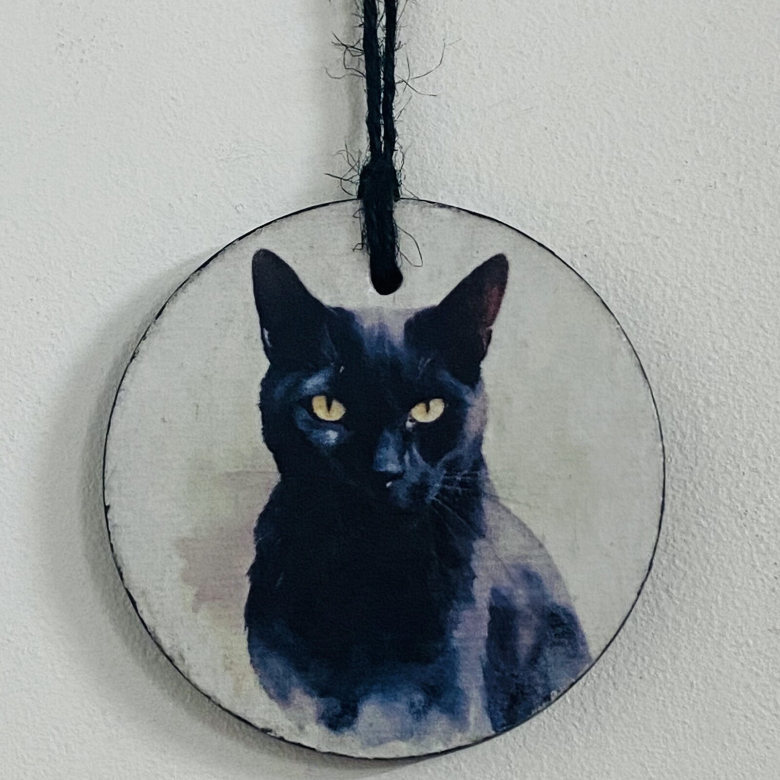 Water Colour Paint Effect Slate Circle - Cats - Black Cat (3 Designs) - Image 7