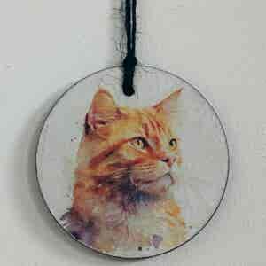 Water Colour Paint Effect Slate Circle - Cats - Ginger