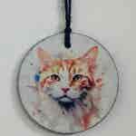 Water Colour Paint Effect Slate Circle - Cats - Ginger Tabby