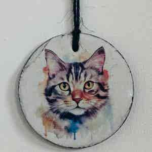 Water Colour Paint Effect Slate Circle - Cats - Tabby (3 Designs)