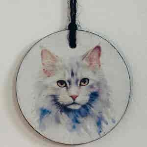 Water Colour Paint Effect Slate Circle - Cats - White