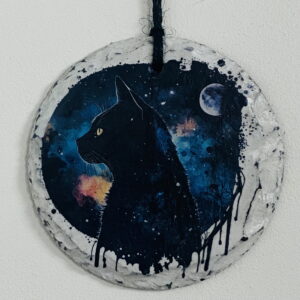 Water Colour Paint Effect Round Slates - Gothic Black Cat