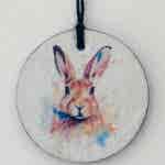 Water Colour Paint Effect Slate Circle - Hare