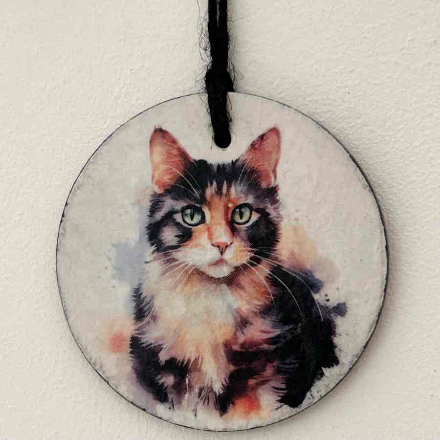 Water Colour Paint Effect Slate Circle - Cats - Tortoiseshell (3 Designs) - Image 5