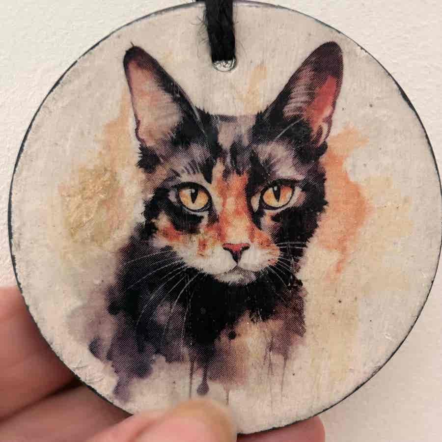 Water Colour Paint Effect Slate Circle - Cats - Tortoiseshell (3 Designs) - Image 9