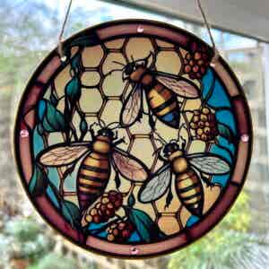 Faux Stain Glass Sun Catcher - Bee Design 1