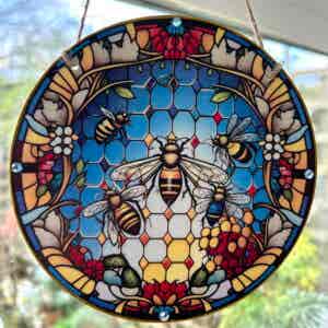 Faux Stain Glass Sun Catcher - Bee Design 2