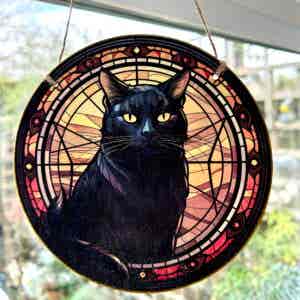 Faux Stain Glass Sun Catcher - Black Cat