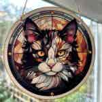 Faux Stain Glass Sun Catcher - Black & White Cat 1