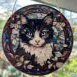 Faux Stain Glass Sun Catcher - Black & White Cat 2