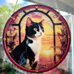 Faux Stain Glass Sun Catcher - Black & White Cat 3