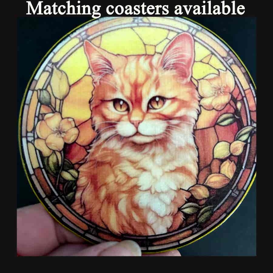 Faux Stain Glass Sun Catcher - Ginger & White Fluffy Cat - Image 3