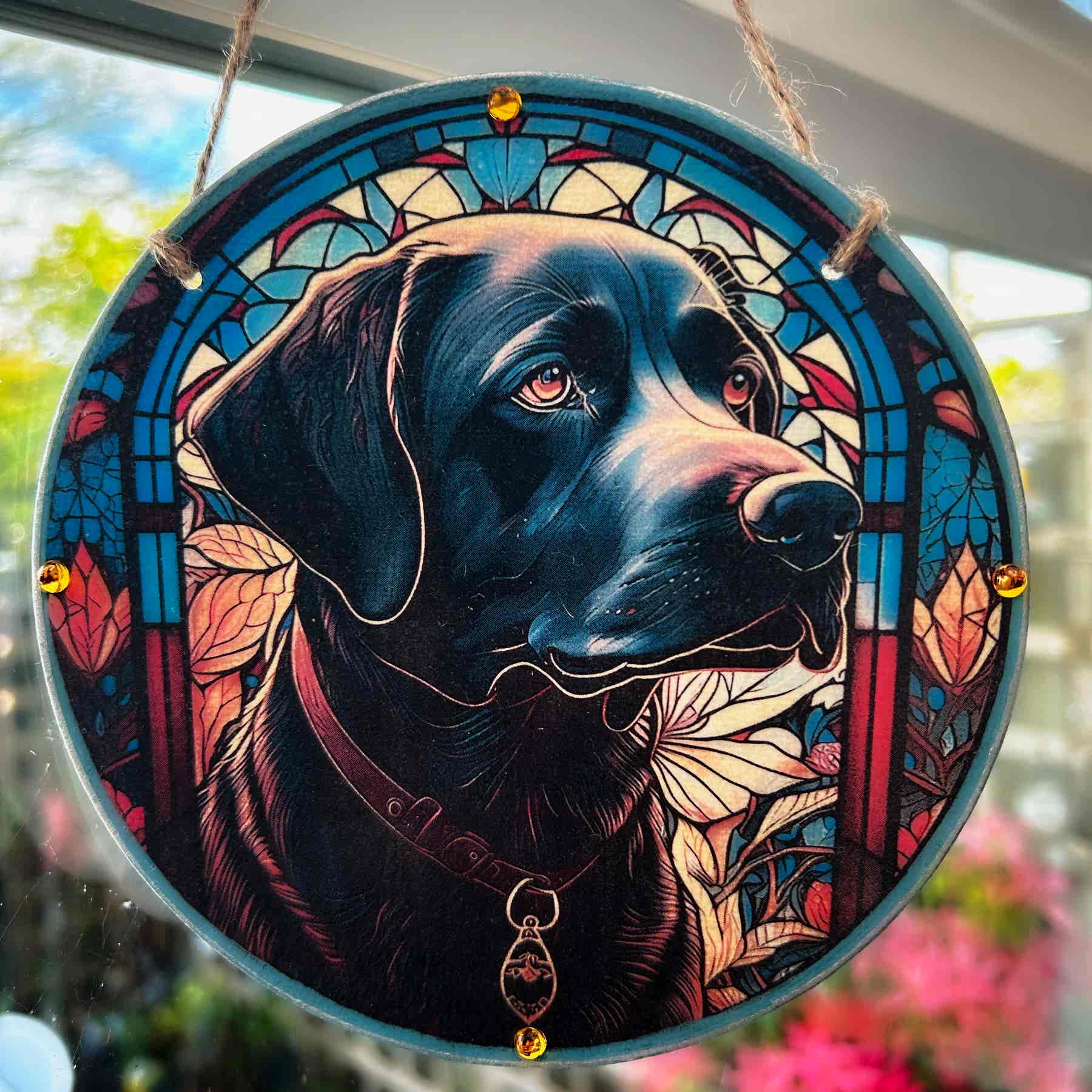 Faux Stain Glass Sun Catcher - Black Labrador