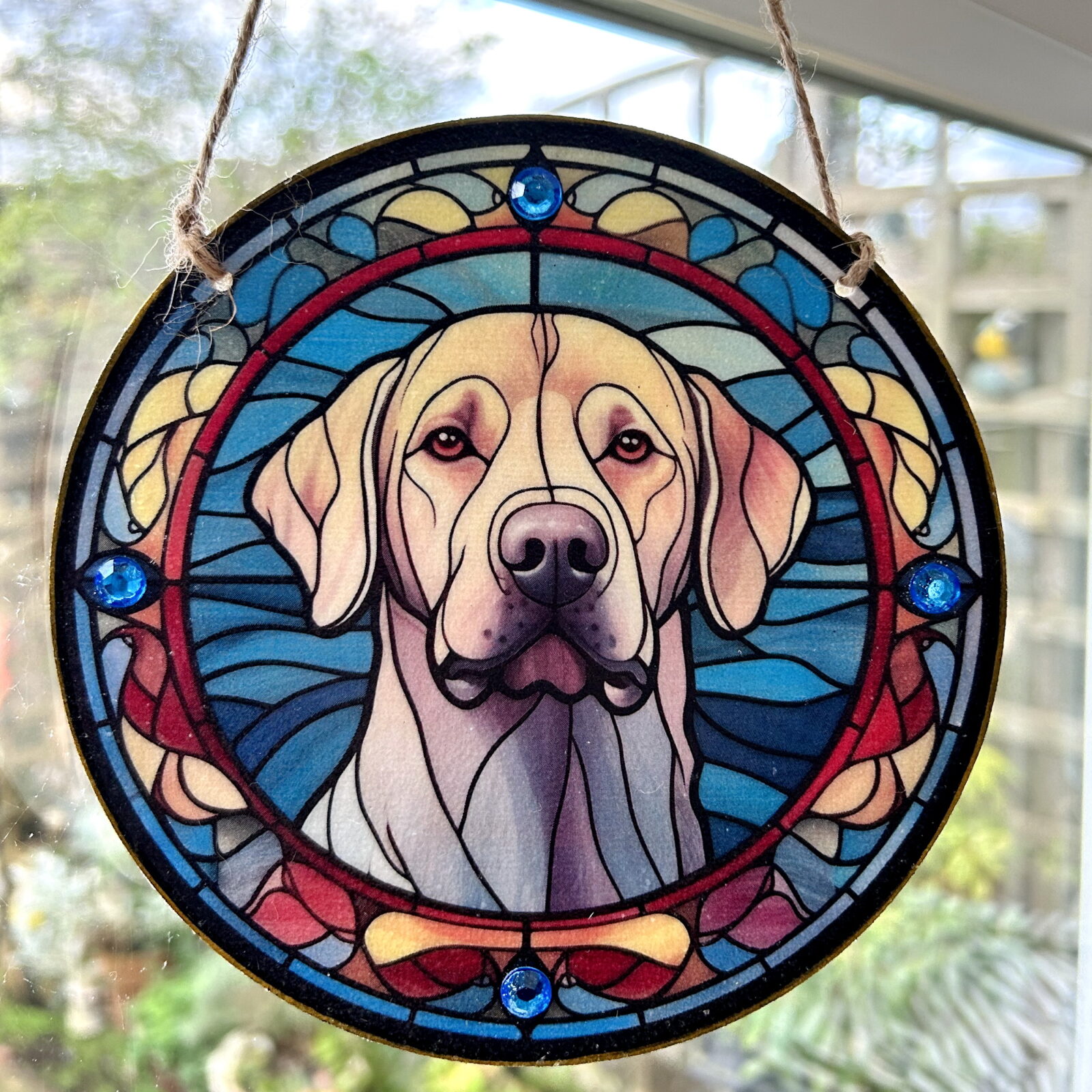 Faux Stain Glass Sun Catcher - Golden Labrador 1