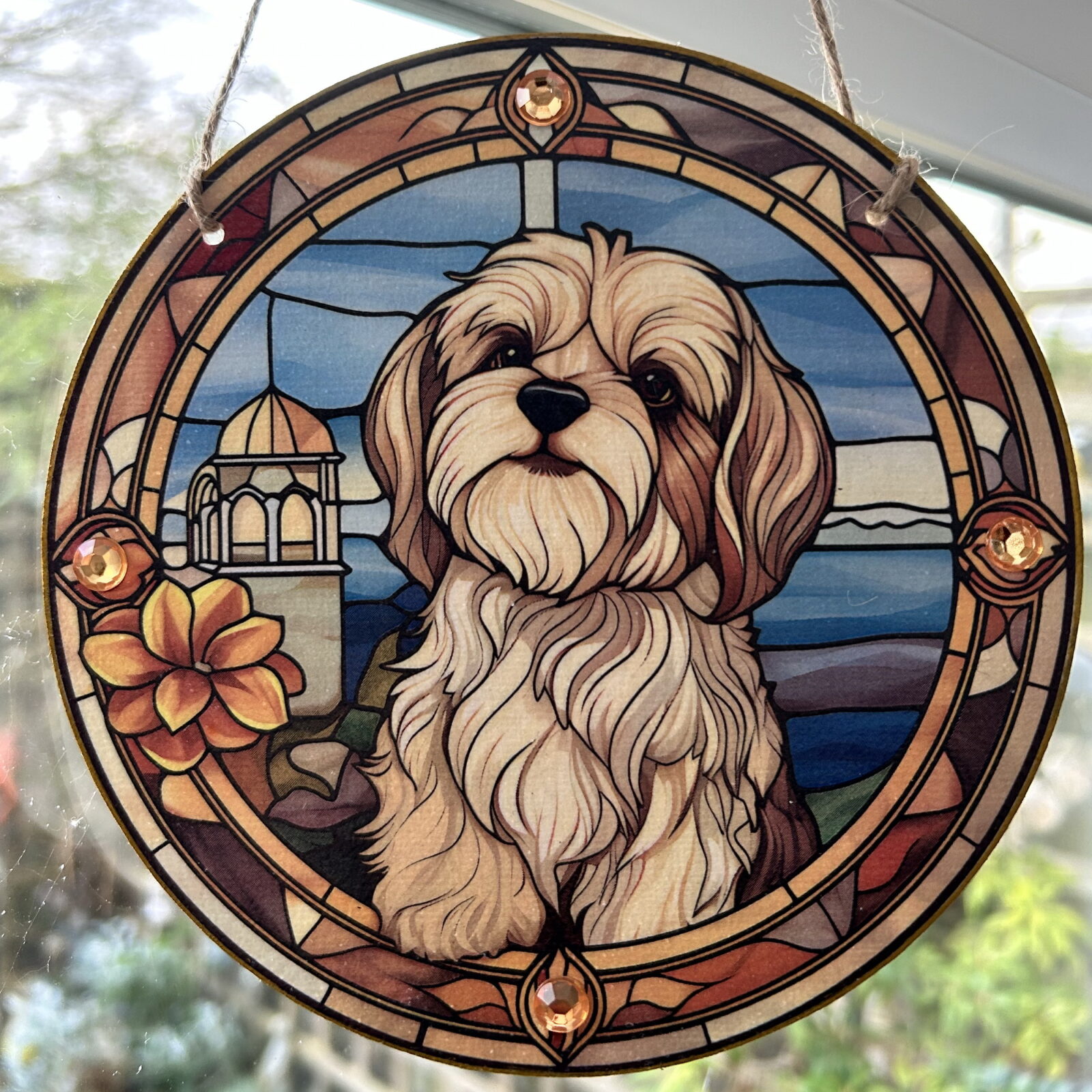 Faux Stain Glass Sun Catcher - Shih Tzu 1