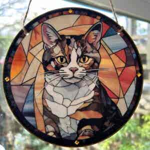 Faux Stain Glass Sun Catcher - Tortoiseshell Cat