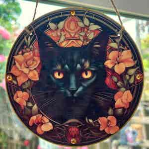 Faux Stain Glass Sun Catcher - Black Cat 2