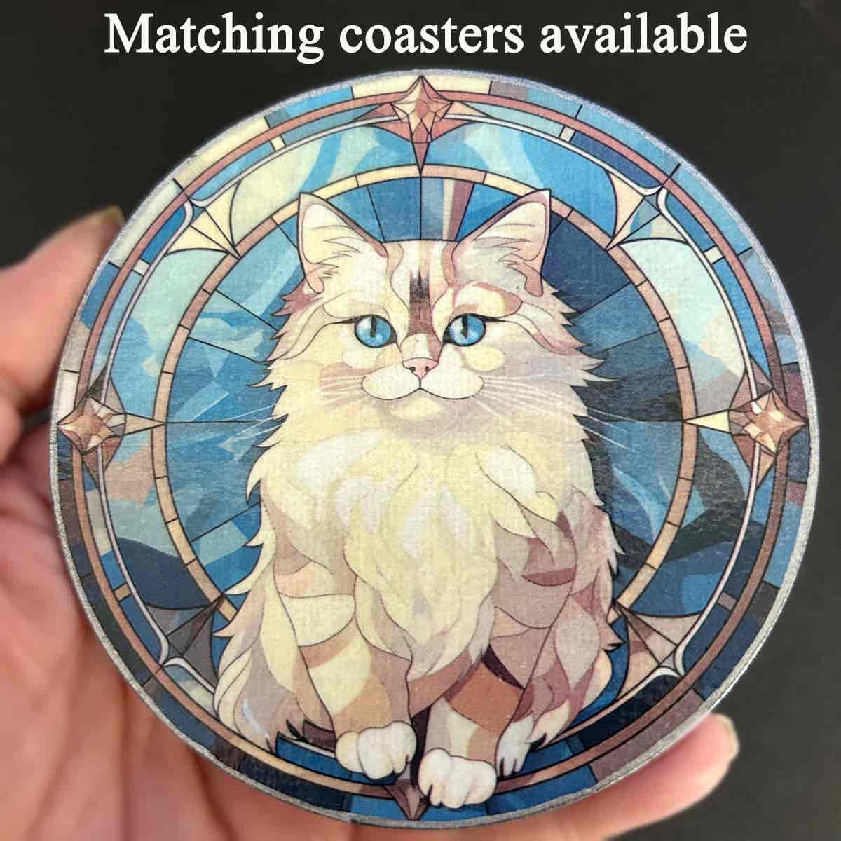 Faux Stain Glass Sun Catcher - White Cat - Image 3