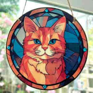 Faux Stain Glass Sun Catcher - Ginger Cat 1