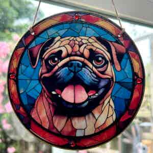 Faux Stain Glass Sun Catcher - Pug