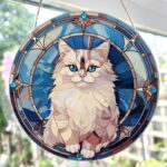 Faux Stain Glass Sun Catcher - White Cat