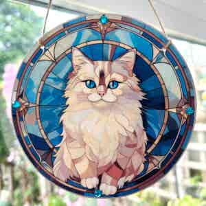 Faux Stain Glass Sun Catcher - White Cat
