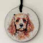 Water Colour Paint Effect Slate Circle - Dog Breeds - Cockapoo (Golden)