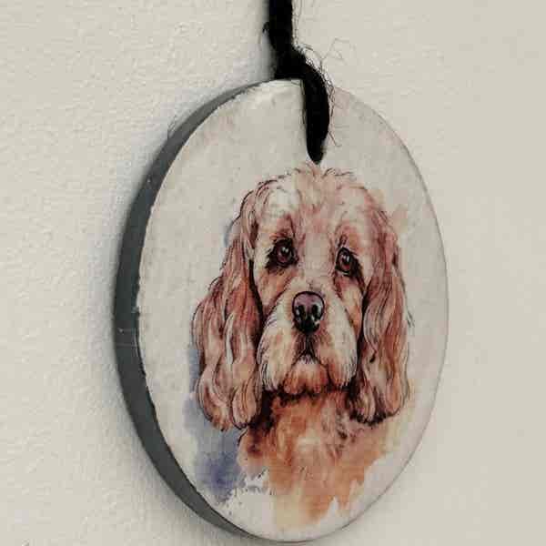 Water Colour Paint Effect Slate Circle - Dog Breeds - Cockapoo (Golden) - Image 6