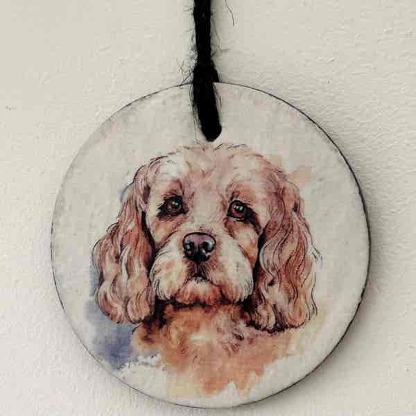 Water Colour Paint Effect Slate Circle - Dog Breeds - Cockapoo (Golden) - Image 4