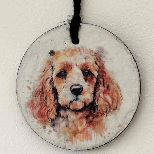 Water Colour Paint Effect Slate Circle - Dog Breeds - Cockapoo (Golden)