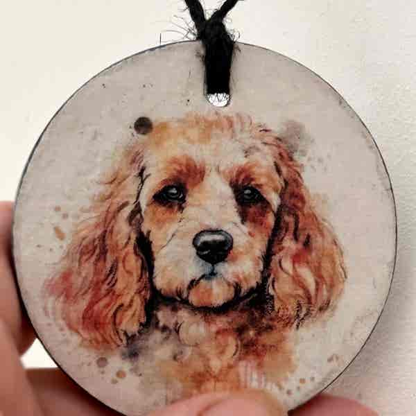 Water Colour Paint Effect Slate Circle - Dog Breeds - Cockapoo (Golden) - Image 2