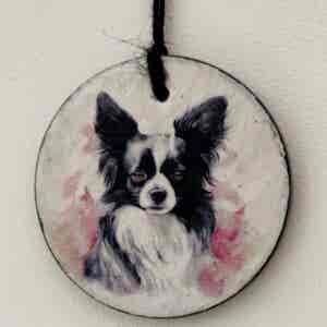 Water Colour Paint Effect Slate Circle - Dog Breeds - Papillon - 2 designs