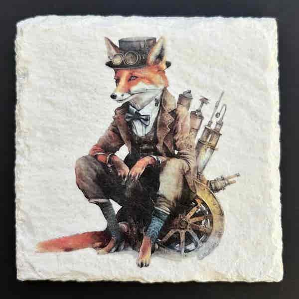 Slate Coasters - Steampunk Water Colour Effect - Foxes - Image 3