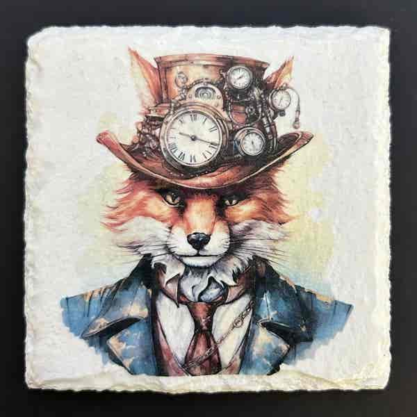 Slate Coasters - Steampunk Water Colour Effect - Foxes - Image 2