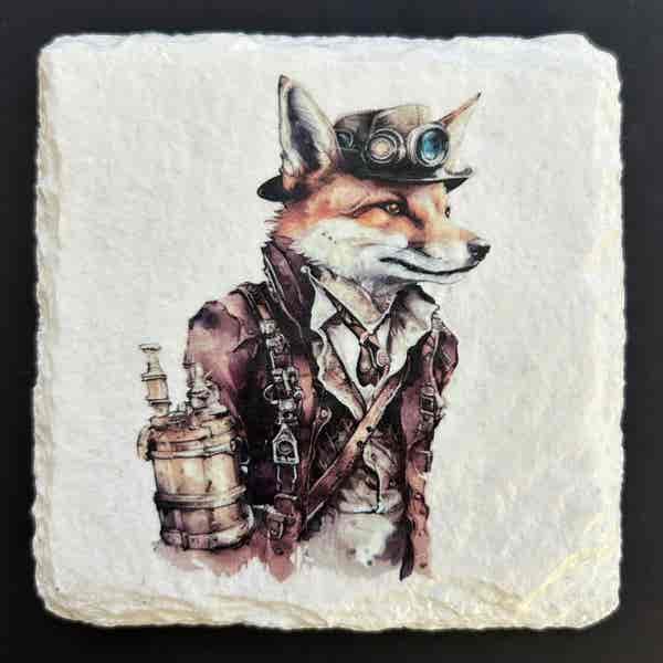 Slate Coasters - Steampunk Water Colour Effect - Foxes - Image 5