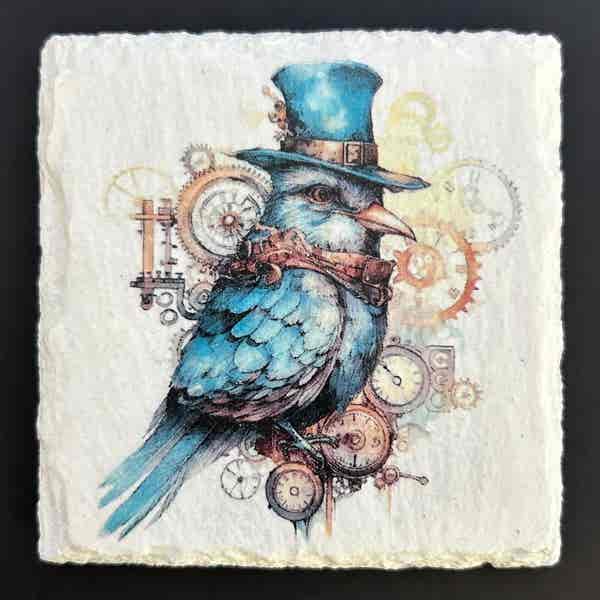 Slate Coasters - Steampunk Water Colour Effect - Gothic Birds - Image 2