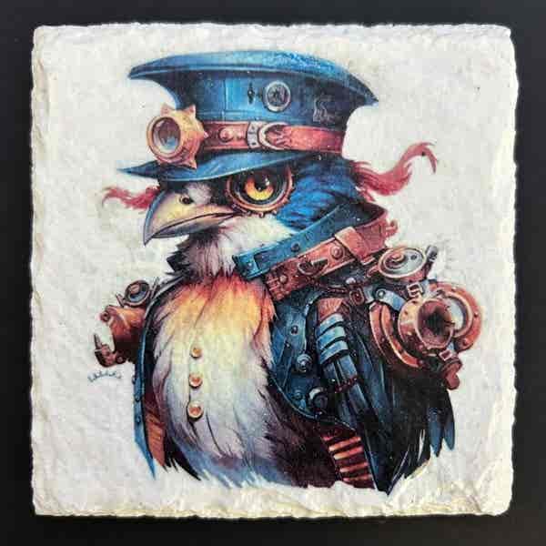 Slate Coasters - Steampunk Water Colour Effect - Gothic Birds - Image 3