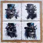 Slate Coasters - Steampunk Water Colour Effect - Black Cats