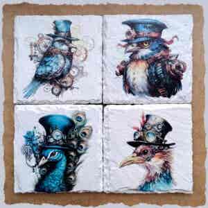 Slate Coasters - Steampunk Water Colour Effect - Gothic Birds