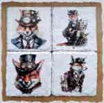 Slate Coasters - Steampunk Water Colour Effect - Foxes