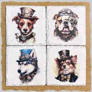 Slate Coasters - Steampunk Water Colour Effect - Dogs 3