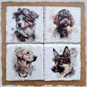Slate Coasters - Steampunk Water Colour Effect - Dogs 2